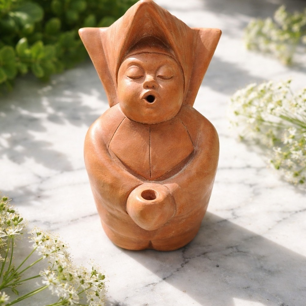 Rare 1990 vintage Pomaireware clay terracotta Nun figurine handmade signed Chile